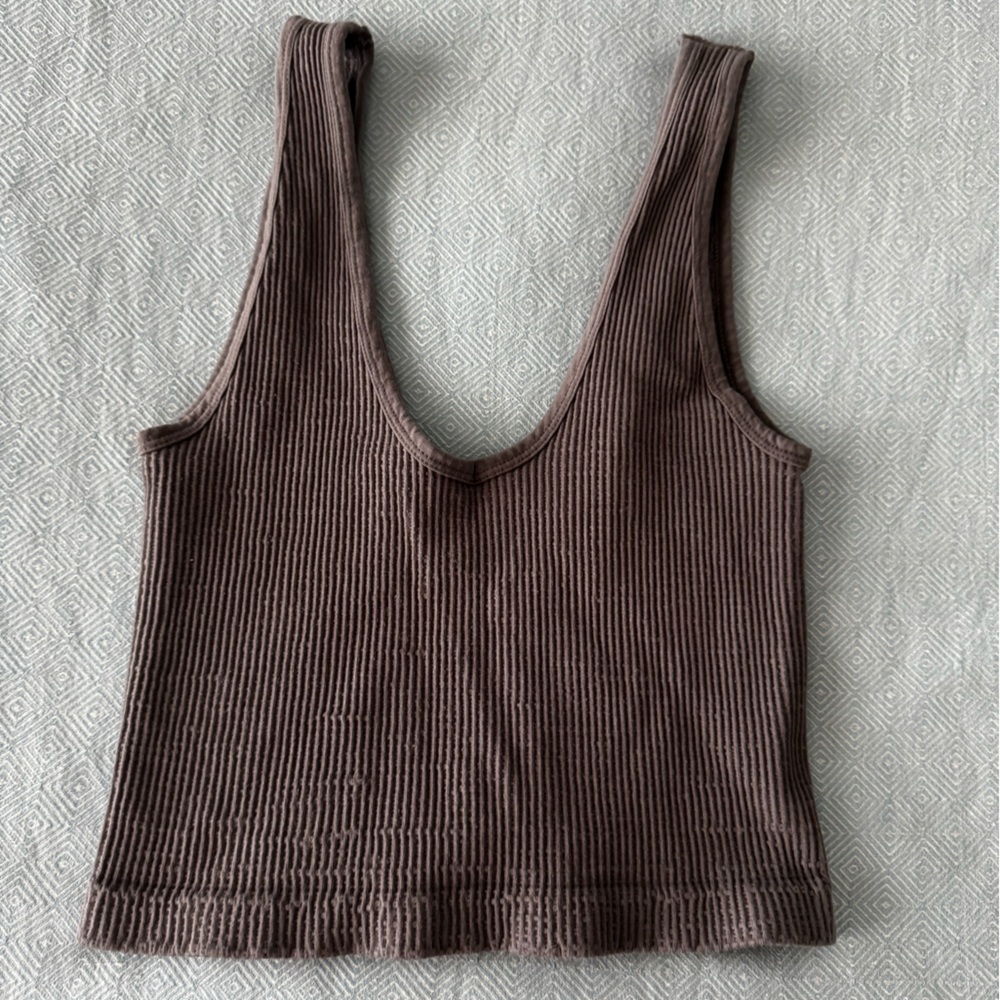 Intimately by Free People Grey Ribbed Knit Tank Top
